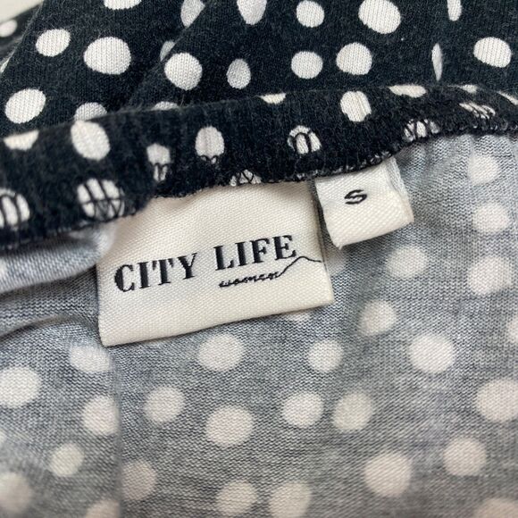 Vintage Y2K Black White Polka Dot Knit Shift Dress Small Boho Peasant Sporty - Picture 8 of 9